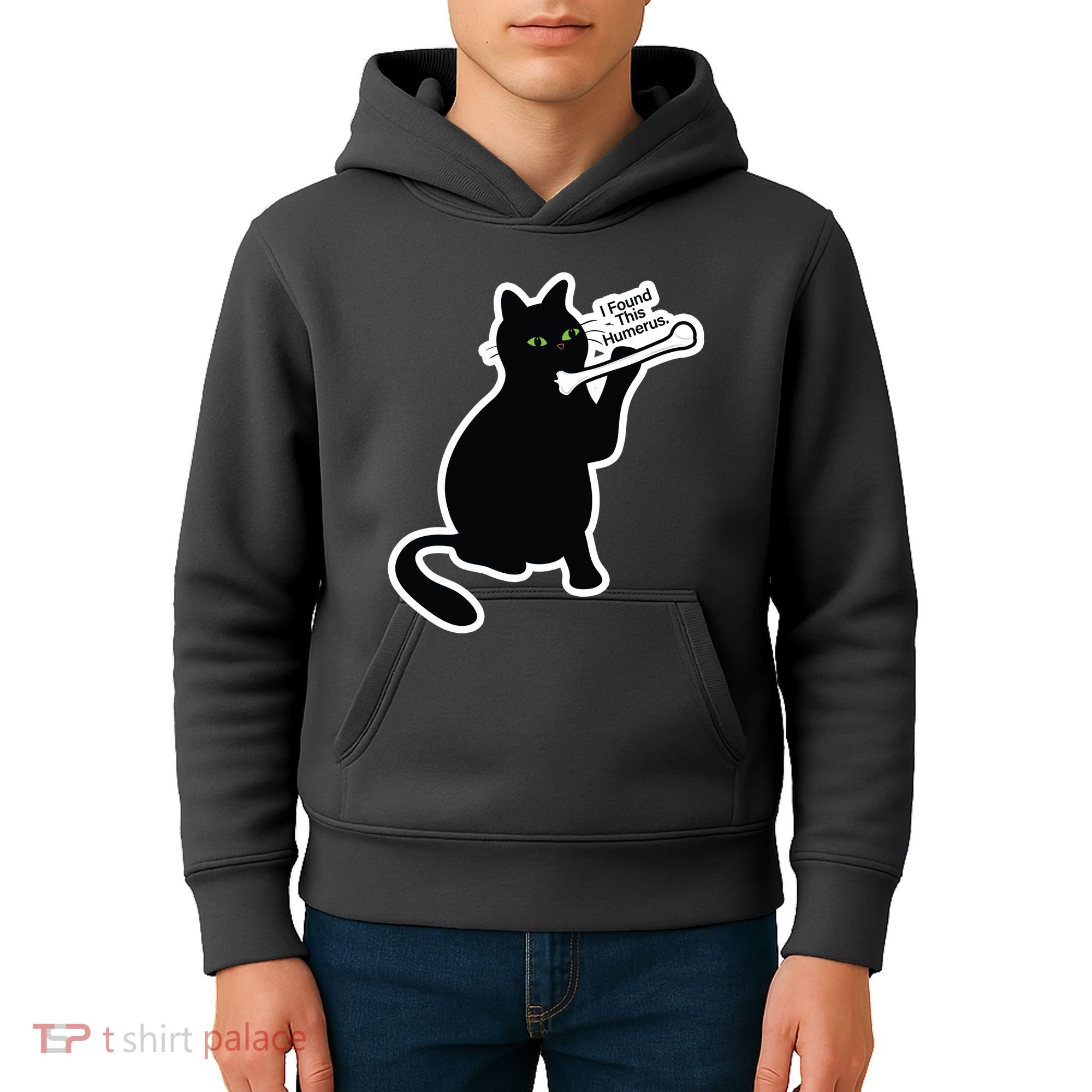 Black Cat I Found This Humerus Funny Kids Hoodie