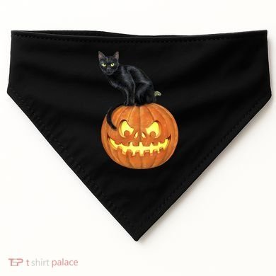 Black Cat Jack O' Lantern Pumpkin USA-Made Doggie Bandana