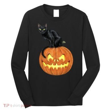 Black Cat Jack O' Lantern Pumpkin Long Sleeve Shirt