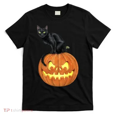 Black Cat Jack O' Lantern Pumpkin T-Shirt