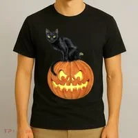 Black Cat Jack O' Lantern Pumpkin T-Shirt thumb 3