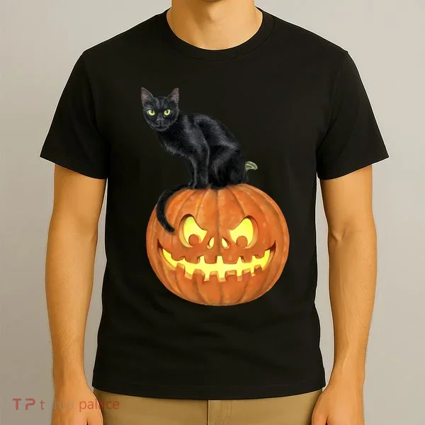 Black Cat Jack O' Lantern Pumpkin T-Shirt