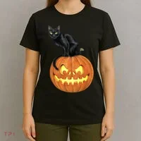Black Cat Jack O' Lantern Pumpkin T-Shirt thumb 4