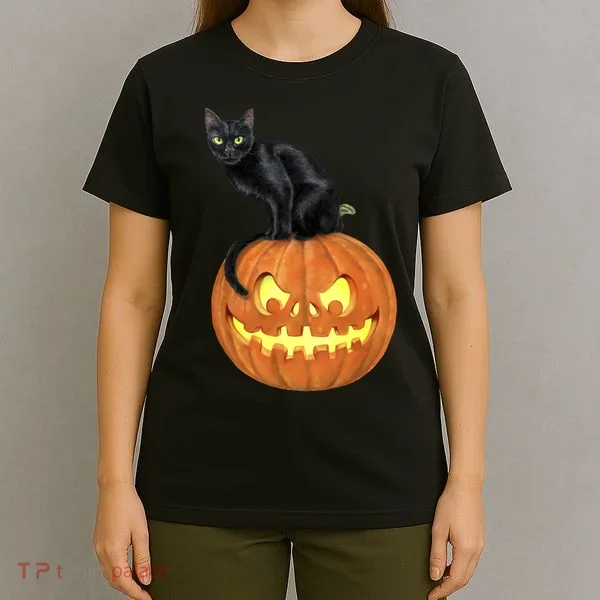 Black Cat Jack O' Lantern Pumpkin T-Shirt