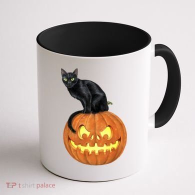 Black Cat Jack O' Lantern Pumpkin Coffee Mug back