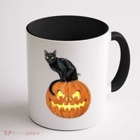 Black Cat Jack O' Lantern Pumpkin Coffee Mug thumb 1