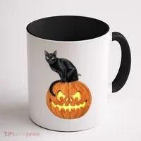 Black Cat Jack O' Lantern Pumpkin Coffee Mug thumb 1