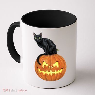 Black Cat Jack O' Lantern Pumpkin Coffee Mug