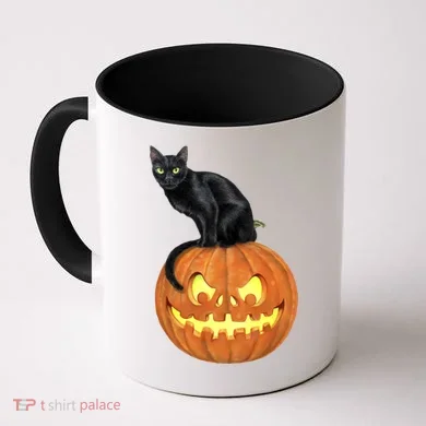 Black Cat Jack O' Lantern Pumpkin Coffee Mug
