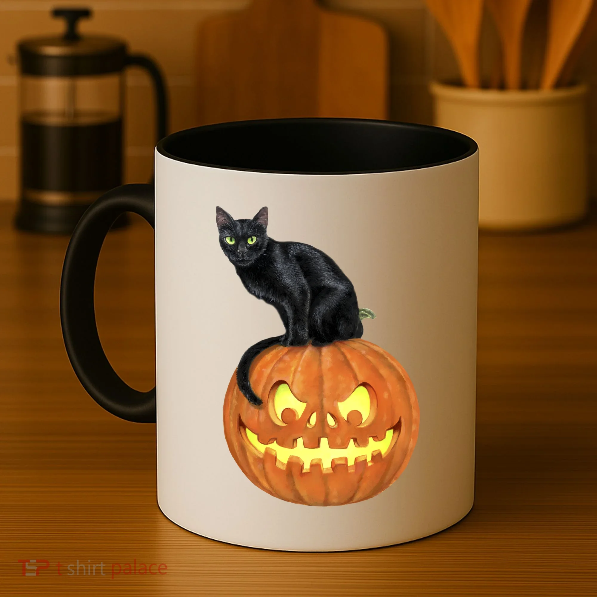 Black Cat Jack O' Lantern Pumpkin Coffee Mug