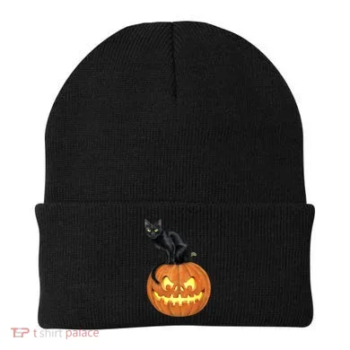 Black Cat Jack O' Lantern Pumpkin Beanie
