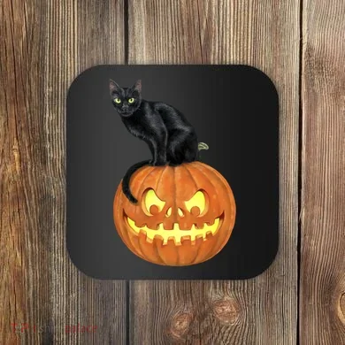 Black Cat Jack O' Lantern Pumpkin Coaster