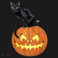 Black Cat Jack O' Lantern Pumpkin Polo thumb 3