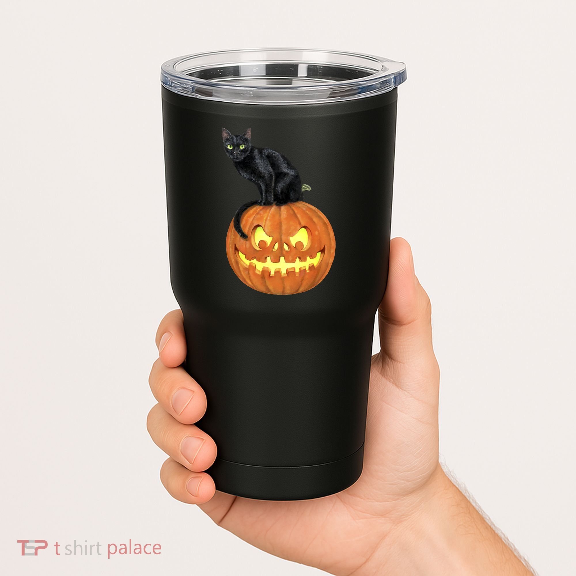 Black Cat Jack O' Lantern Pumpkin Tumbler