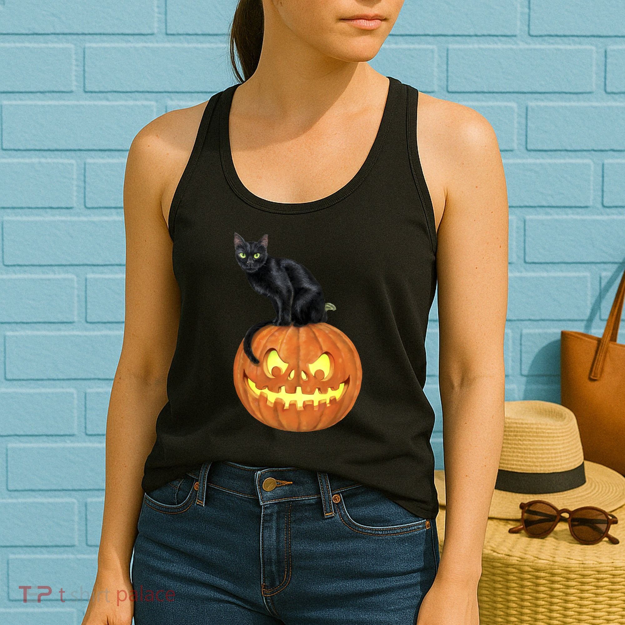 Black Cat Jack O' Lantern Pumpkin Women's Tank Top