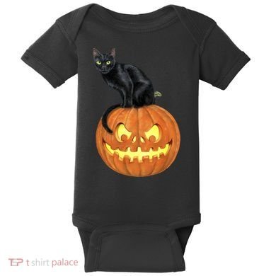 Black Cat Jack O' Lantern Pumpkin Baby Bodysuit