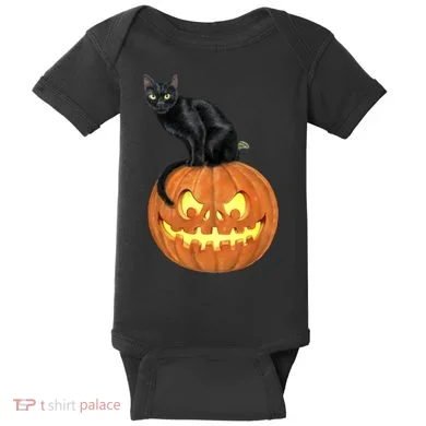 Black Cat Jack O' Lantern Pumpkin Baby Bodysuit