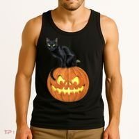 Black Cat Jack O' Lantern Pumpkin Tank Top thumb 3