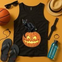 Black Cat Jack O' Lantern Pumpkin Tank Top thumb 4