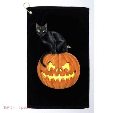 Black Cat Jack O' Lantern Pumpkin Golf Towel