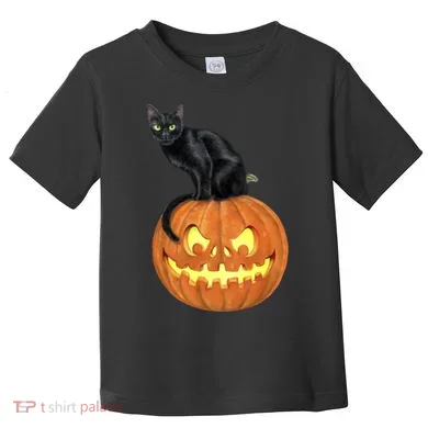 Black Cat Jack O' Lantern Pumpkin Toddler T-Shirt