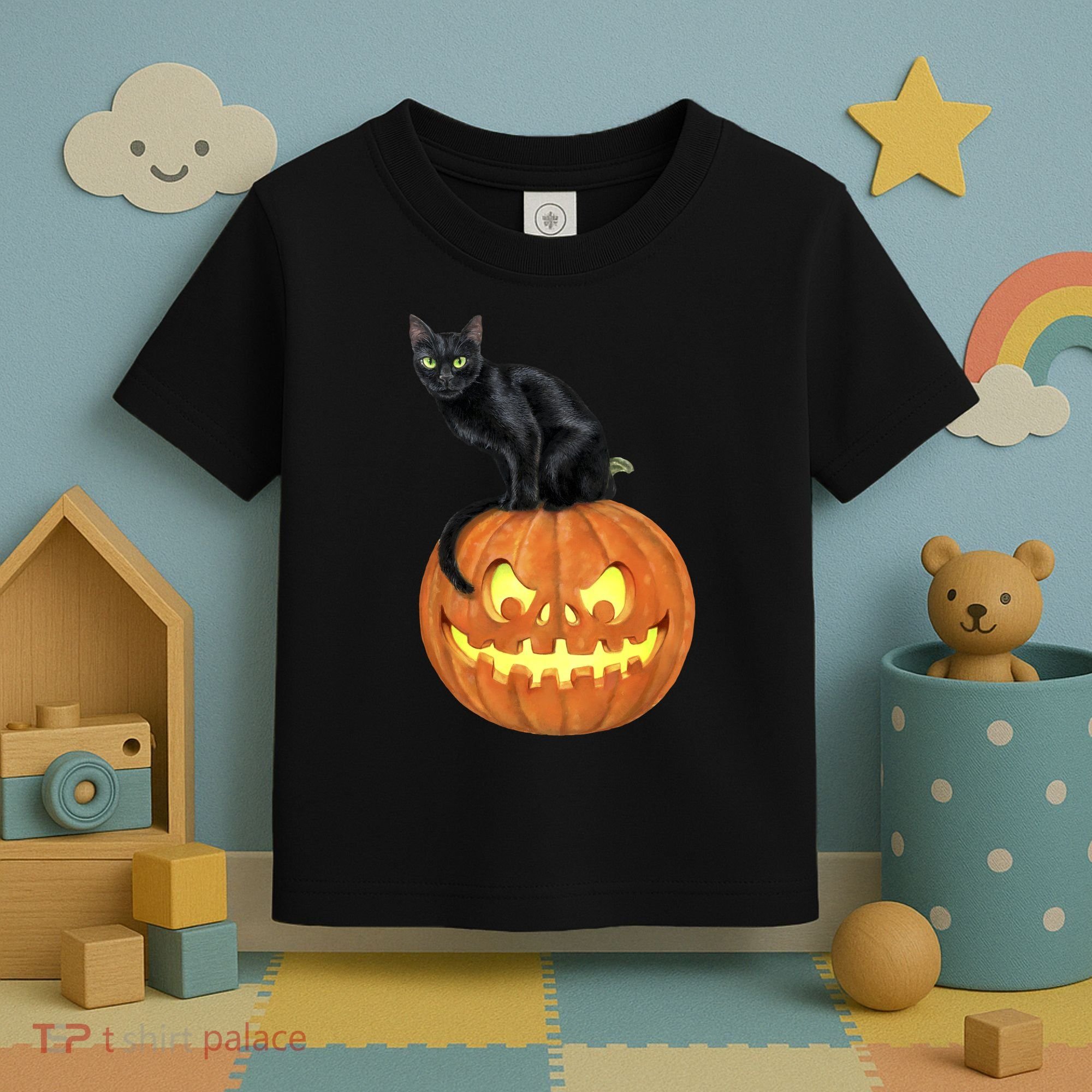 Black Cat Jack O' Lantern Pumpkin Toddler T-Shirt