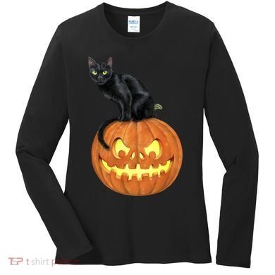 Black Cat Jack O' Lantern Pumpkin Women's Long Sleeve Shirt