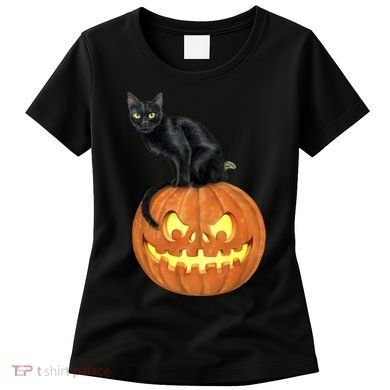 Black Cat Jack O' Lantern Pumpkin Women's T-Shirt