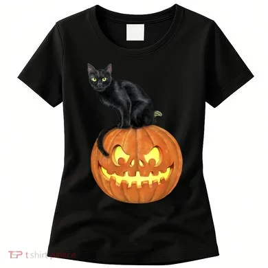 Black Cat Jack O' Lantern Pumpkin Women's T-Shirt