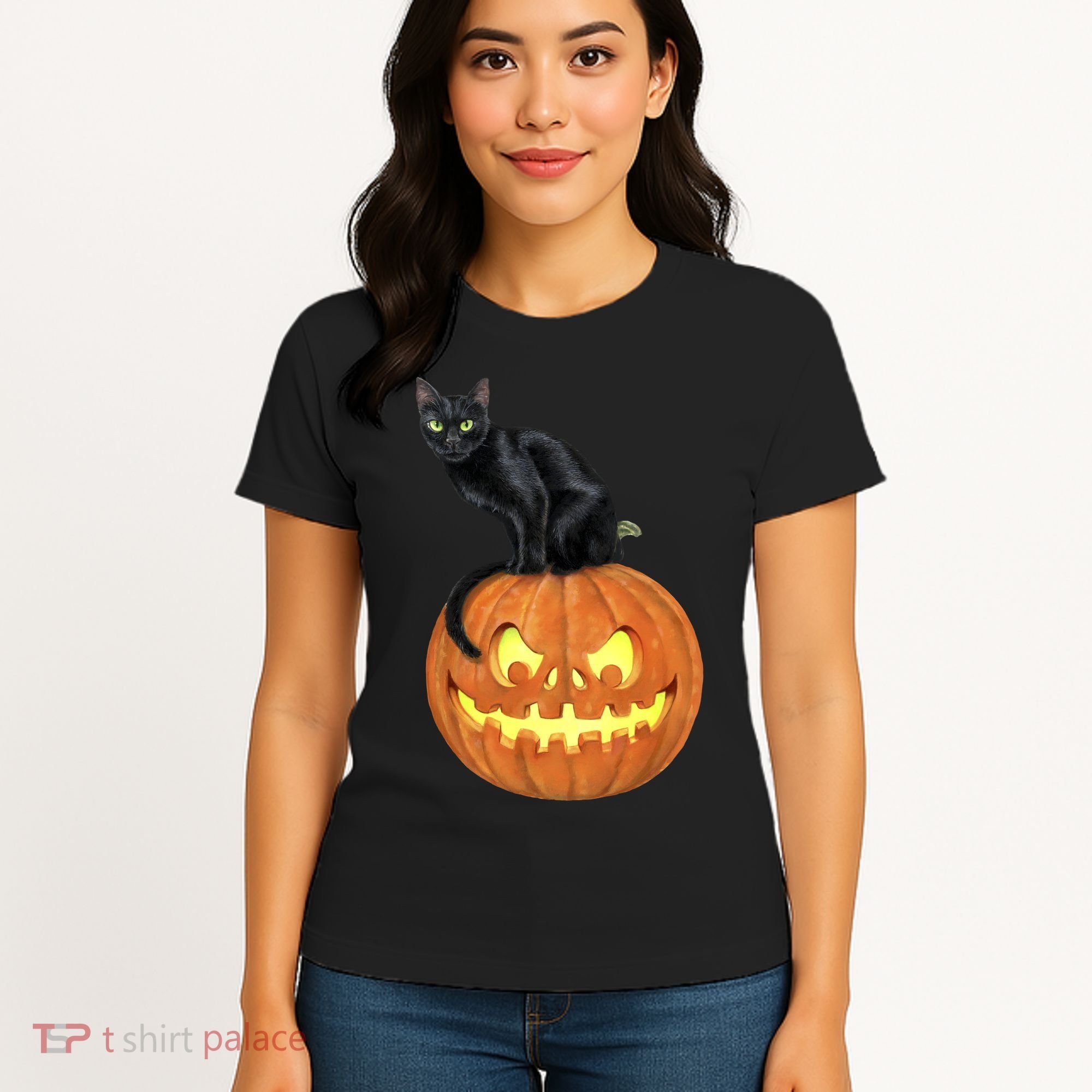 Black Cat Jack O' Lantern Pumpkin Women's T-Shirt