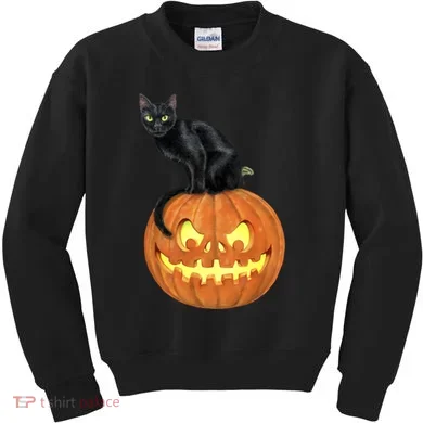 Black Cat Jack O' Lantern Pumpkin Kids Sweatshirt