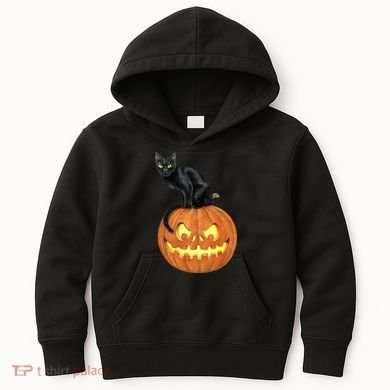 Black Cat Jack O' Lantern Pumpkin Kids Hoodie