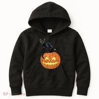 Black Cat Jack O' Lantern Pumpkin Kids Hoodie thumb 0