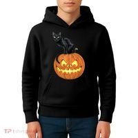 Black Cat Jack O' Lantern Pumpkin Kids Hoodie thumb 4