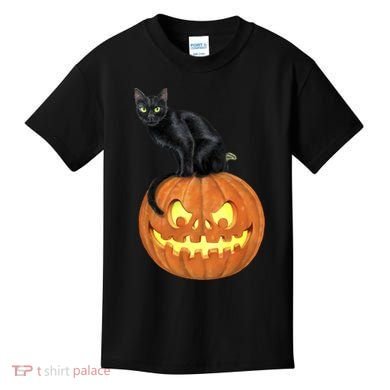 Black Cat Jack O' Lantern Pumpkin Kids T-Shirt