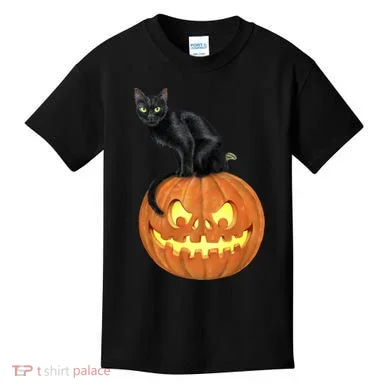 Black Cat Jack O' Lantern Pumpkin Kids T-Shirt