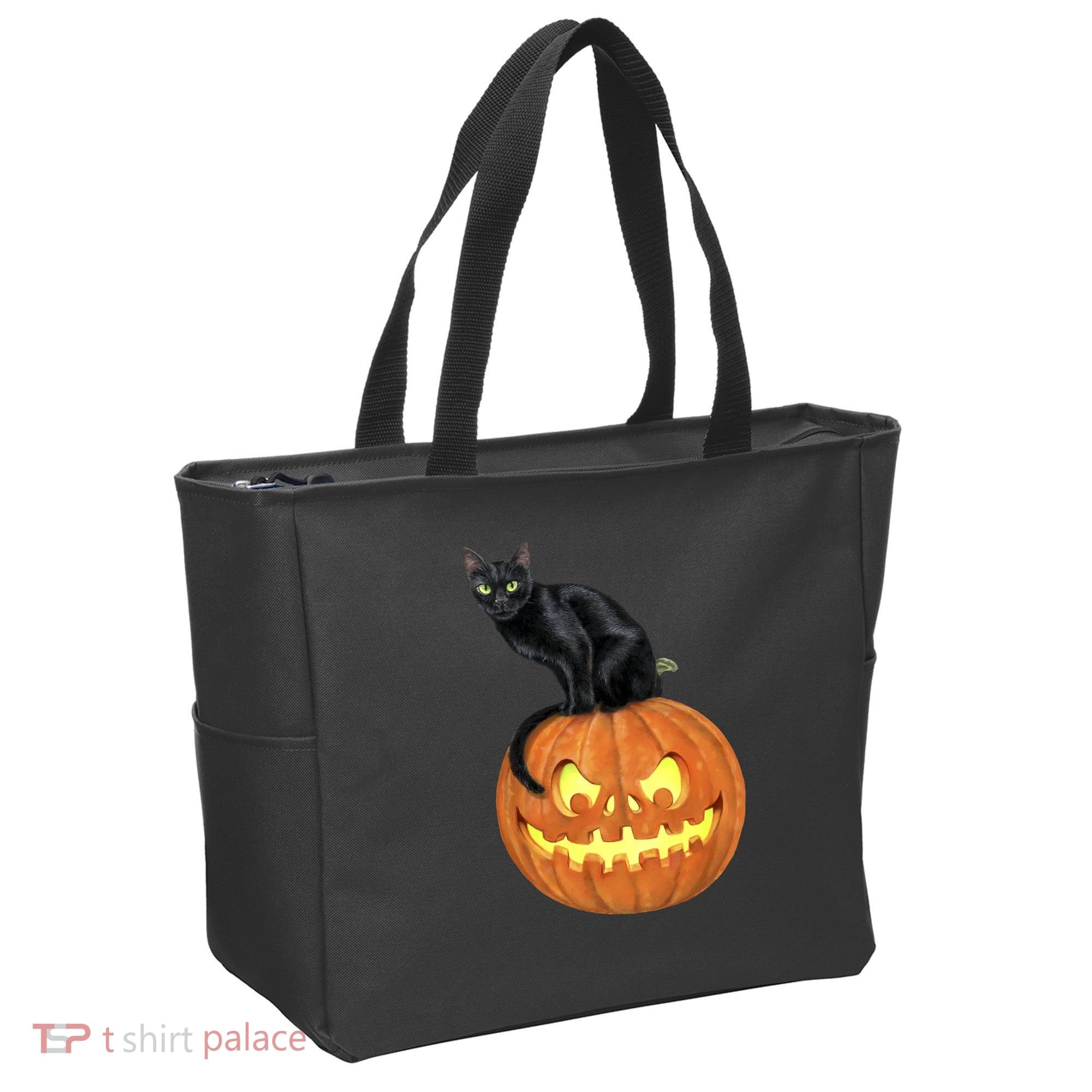 Black Cat Jack O' Lantern Pumpkin Tote Bag