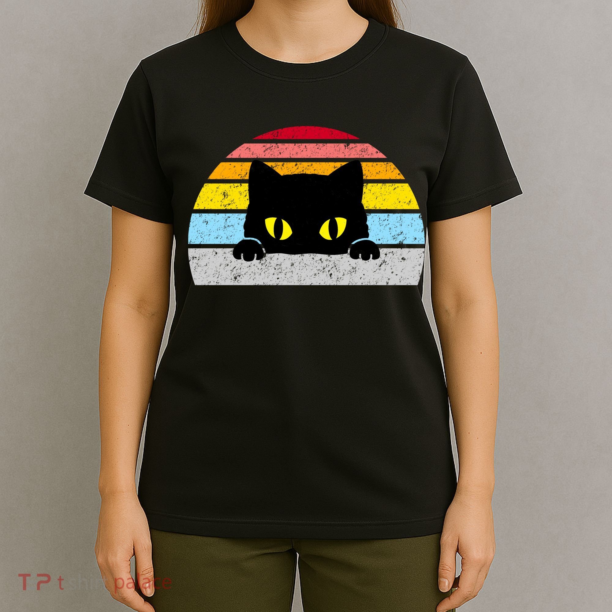 Black Cat Peaking Vintage T-Shirt