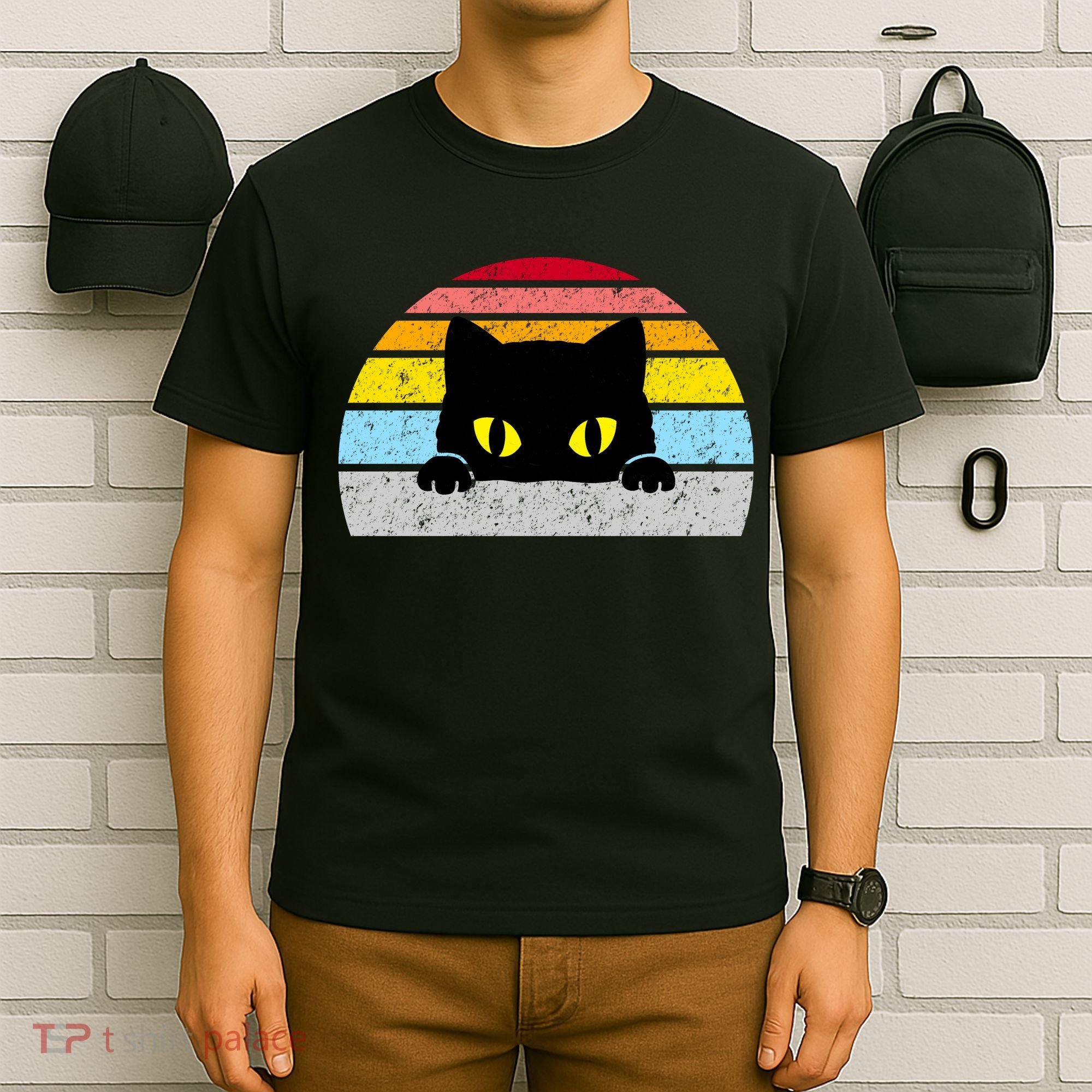 Black Cat Peaking Vintage T-Shirt