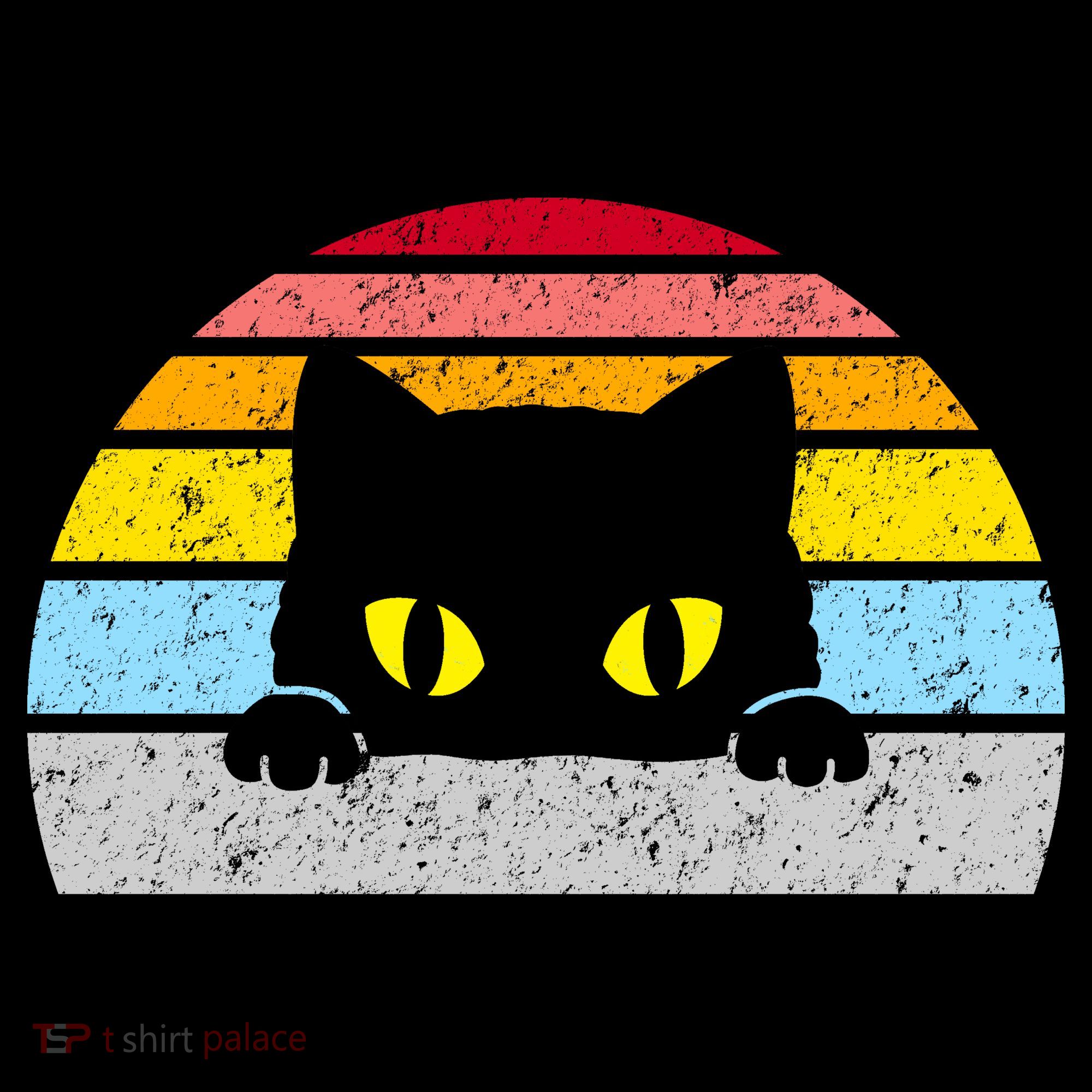 Black Cat Peaking Vintage T-Shirt