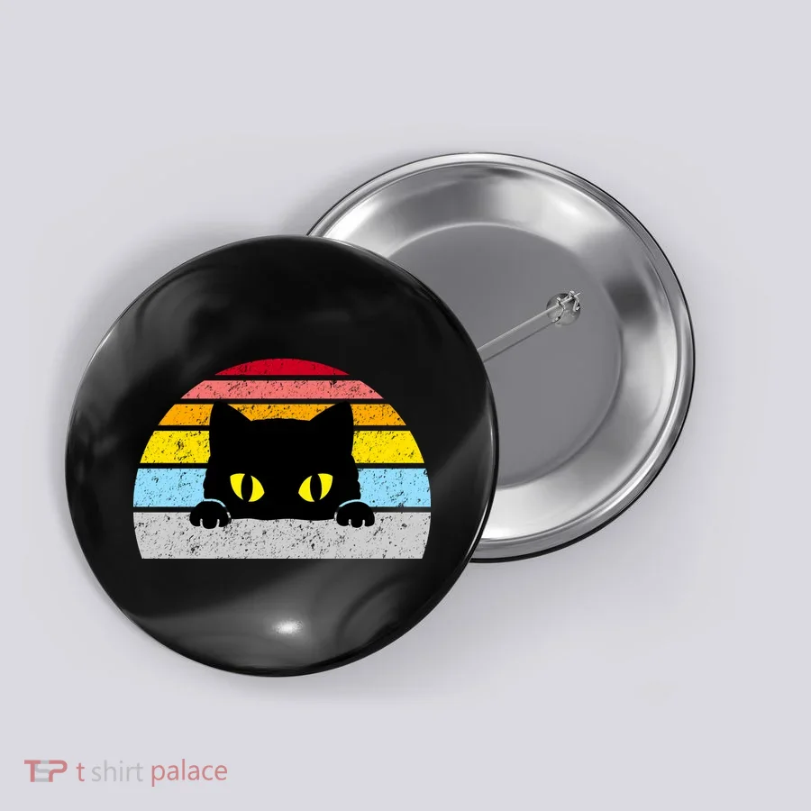 Black Cat Peaking Vintage Button