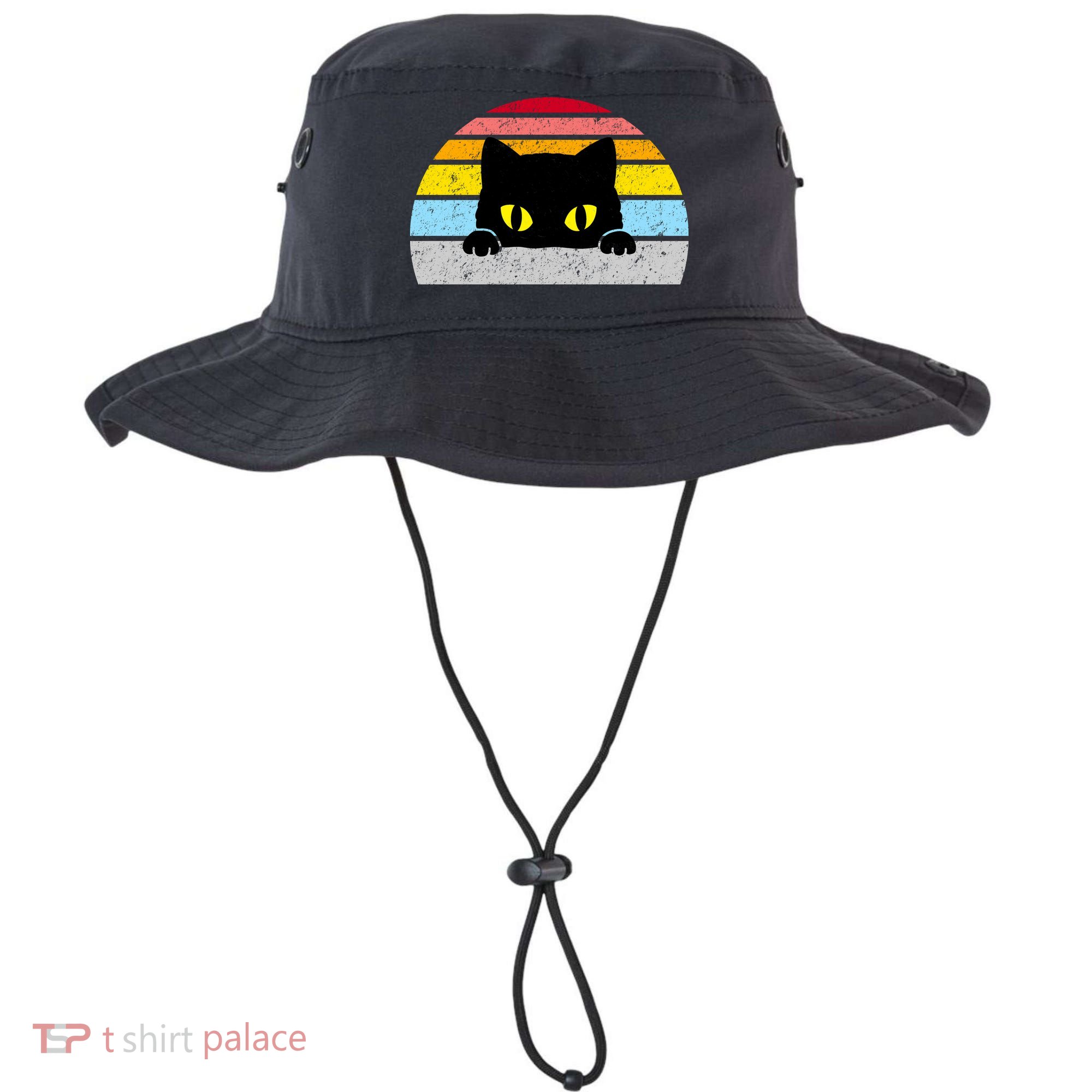 Black Cat Peaking Vintage Bucket Hat