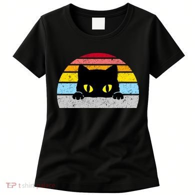 Black Cat Peaking Vintage Women's T-Shirt