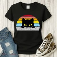 Black Cat Peaking Vintage Women's T-Shirt thumb 3