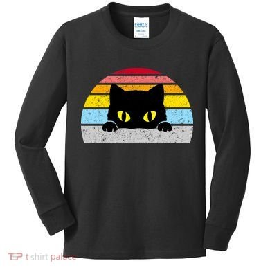 Black Cat Peaking Vintage Kids Long Sleeve Shirt