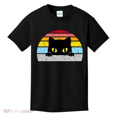 Black Cat Peaking Vintage Kids T-Shirt