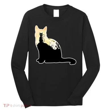 Black Cat Spooky Town Long Sleeve Shirt