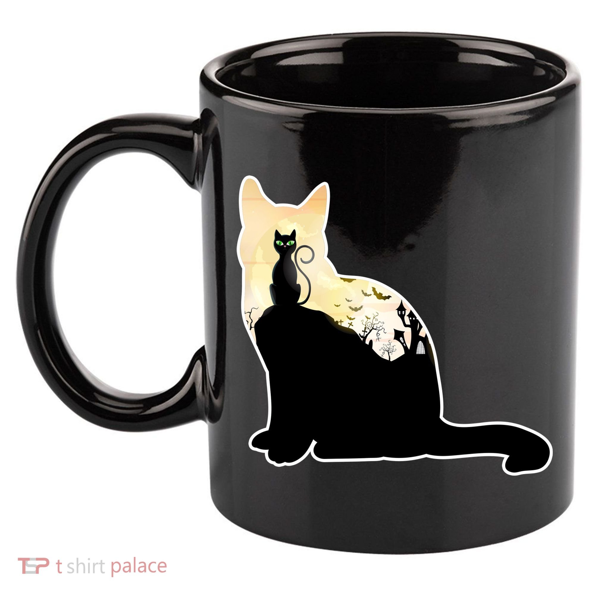 Black Cat Spooky Town 11oz C Handle Ceramic Mug