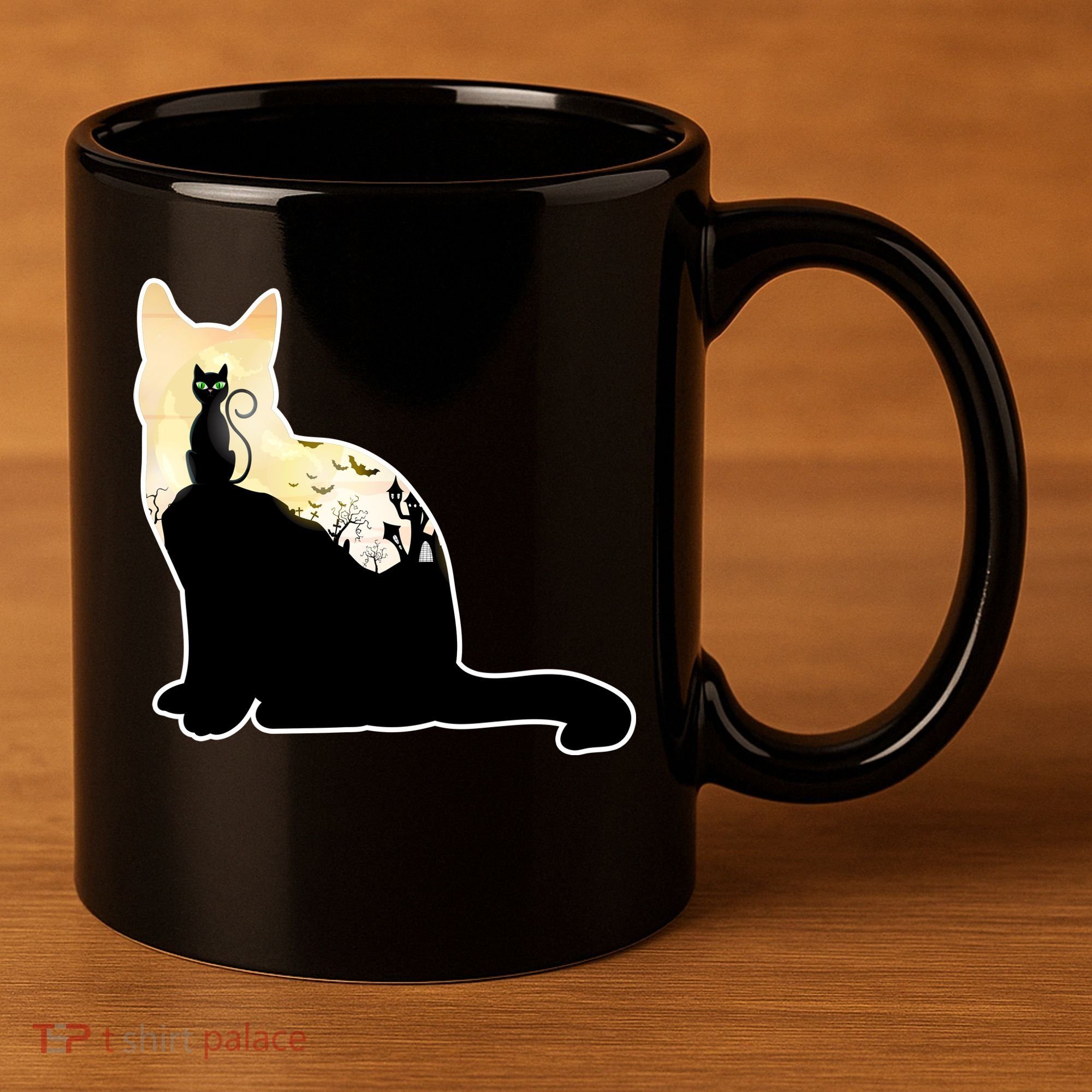 Black Cat Spooky Town 11oz C Handle Ceramic Mug