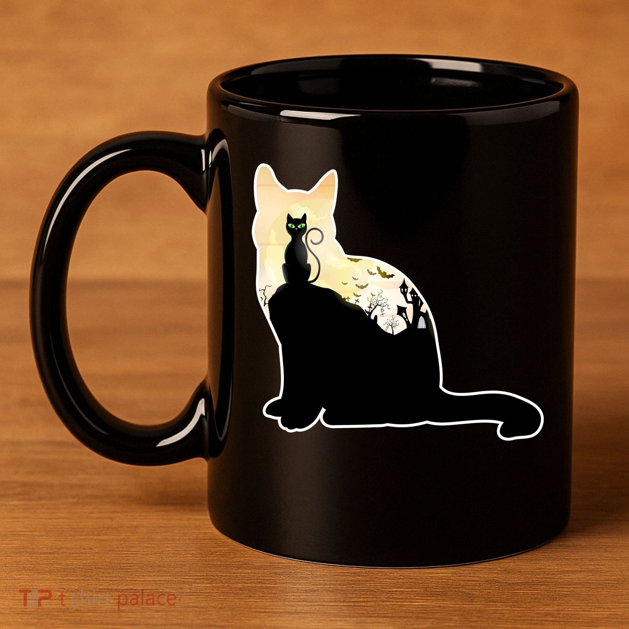 Black Cat Spooky Town 11oz C Handle Ceramic Mug